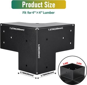 4x4 3 voies Pergola/Gazebo support 90 ° Angle droit Extension d'angle <span class=keywords><strong>noir</strong></span> poudre enduit bricolage modulaire dimensionnement matériel 4 pièces - Product Image 2