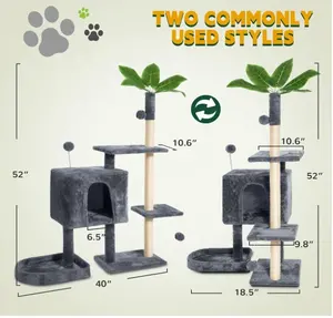 Árbol de gato de flores de 52 "directamente de fábrica, superventas, para gatos de interior con hojas verdes, casa de gato verde de felpa acogedora de varios niveles