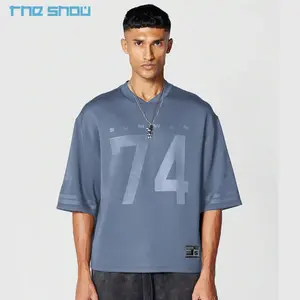 Camiseta de basquete com estampa personalizada, camiseta folgada de hockey com estampa frontal, camisa de malha para futebol, camiseta grande e quadriculada