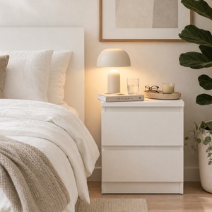 Mesita de <span class=keywords><strong>Noche</strong></span> Moderna Minimalista Blanca con 2 Cajones, Mesa Auxiliar sin Tiradores para Dormitorio, Apartamento, Hotel - Product Image 2