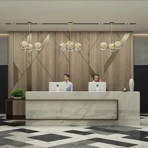 Natural Marble Stone Office Reception Counter With Back Wall Tanning Salon Reception Desks