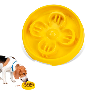 Solid Portable Eco-Friendly Healthy Eating Food Dish for Small Medium Pet New Yellow Flower Plastic <b>Cat</b> Dog Slow <b>Feeder</b> Bowl - Product Image 4