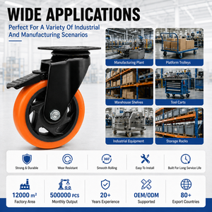 3/4/5/6 Inch Swivel <strong>Wheel</strong> Industrial Trolly Castor Orange Swivel Heavy Duty <strong>Caster</strong> <strong>Wheels</strong> for Workbench - Product Image 4