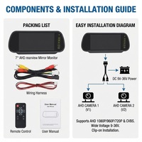 Kit de caméra de plaque d'immatriculation à distance |   Moniteur miroir IPS 7 pouces |   Luminosité automatique 800 nit |   Double DVR filaire à 4 broches |   Imperméable |   Nuit