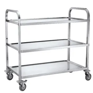 Hot Verkoop Rvs 3 Tiers Vierkante Buis 304 Service Food Trolley Kar Met Wielen