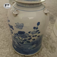 Vase de table en céramique bleu et blanc, fait main, peint à la main, design Art Déco antique, avec des oiseaux et des fleurs