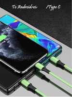 Vente en gros 1.2M câble TYPE-C Multipl chargeur lumière câble de données de charge 3 en 1 câble usb pour téléphone