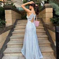 Robe longue pour femme, élégante, col en V, sans manches, style vacances d'été