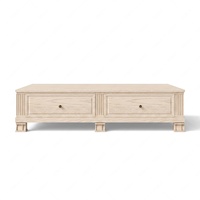 Table basse minimaliste en bois massif à panneaux cannelés avec 2 tiroirs de rangement pour salon