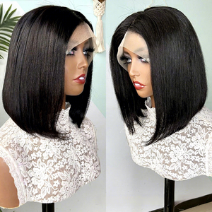 Peluca de encaje frontal 13*4 Bobo transfronteriza, corta, de color natural, <span class=keywords><strong>cabello</strong></span> liso, tejida a mano, con encaje frontal HD transparente. - Product Image 1