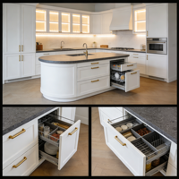 Armoire de cuisine moderne et simple en bois massif blanc avec éclairage LED et îlot incurvé, personnalisable pour cuisines modernes