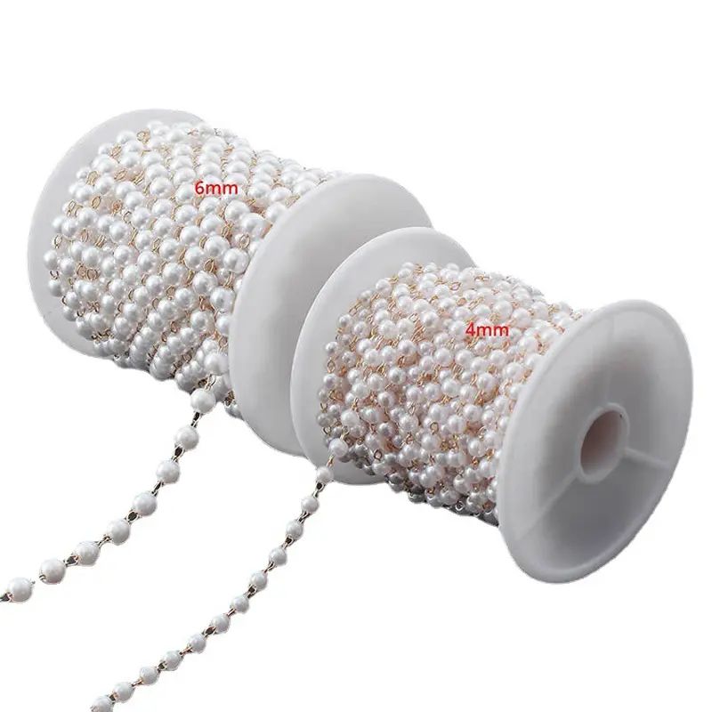 Catena di perle collegamento 6mm palla perla argento rame collana catene sfuse con bobina per la creazione di gioielli fai da te braccialetto girocollo