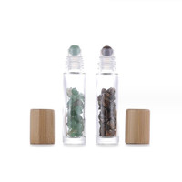 Botol gulung 10ml untuk minyak esensial botol rol kaca bening dengan bola rol batu permata kristal alami tutup bambu atas