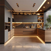 Cbmmart Nouveaux designs solution de construction à guichet unique intérieur Robinet de rangement pour cuisine Éviers Armoires de cuisine en bois massif Moderne 1 Set