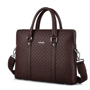 Manufacturer direct selling men's handbags cowhide business briefcases embossed letters single shoulder crossbody bag horizontal