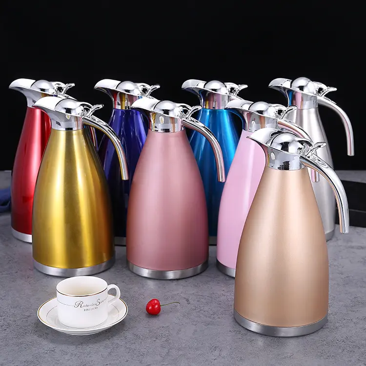 1l/1.5l Stainless Steel Thermos Silver Coffee Pot Vacuum Insulation Flasks Thermos Bottles With Press Button And Handle