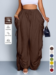 Pantalones Anchos Transpirables de Primavera y Verano para Mujer, Estilo Resort, con Cordón Ajustable, Bolsillos <span class=keywords><strong>Cargo</strong></span>, Pantalones Harem con Corte Estructurado - Product Image 2
