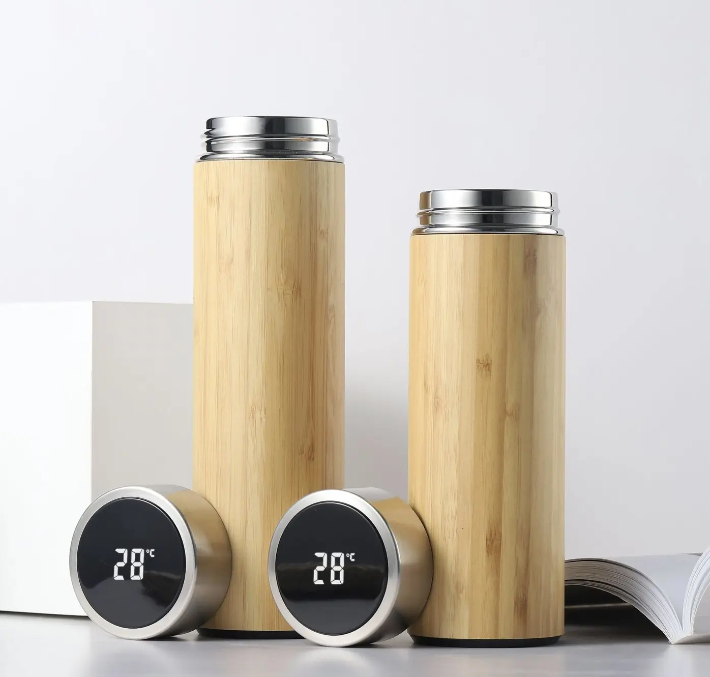 Insulated Thermos Tumbler Triple Wall Vacuum Bamboo Bottle Travel Flask With Lid