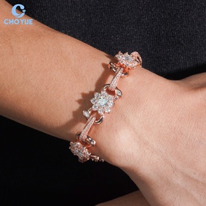 Pulsera de Cadena de Plata 925 con Moissanita, Estilo Hip Hop, Chapada en Oro, Diseño de Flor, Unisex, de Lujo, para Uso Diario - Product Image 2