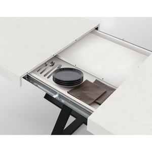 Ariel Extendable <b>Dining</b> <b>Table</b> 95 To 145 Cm White Ash Melamine Top Black Iron Crossed Legs Internal Use - Product Image 5