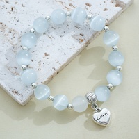 Bracelet tendance pour femme en alliage perlé, motif œil de chat, cœur d'amour gravé et rose, avec pierre œil de chat - Cadeau