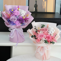 Bouquet de roses et d'ours préservés de haute qualité Idées cadeaux de fleurs éternelles pour Noël et la Saint-Valentin
