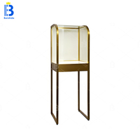 Vitrine de bijoux en or en bois de verre incurvé moderne haut de gamme vitrine de bijoux avec éclairage LED