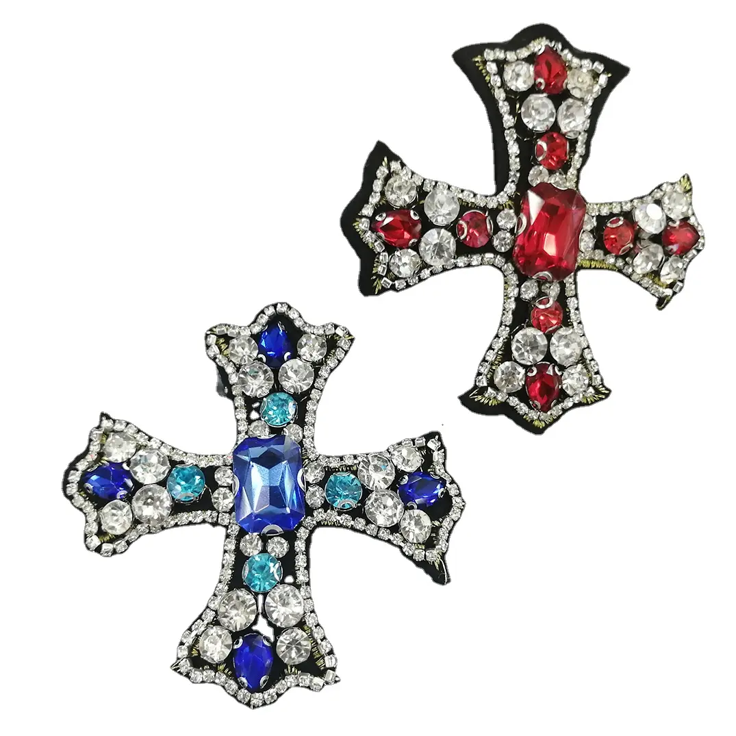 Chất Lượng Tuyệt Vời Mẫu Miễn Phí Rhinestone Kim Cương Đính Cườm Crystal Cross Patch Rhinestone Đính Các Bản Vá Lỗi Cho Phụ Kiện Quần Áo