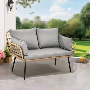 Divani da Giardino a Due Posti con Telaio in Alluminio e Rattan Naturale - Arredamento da Esterno per Patio - Mey - Product Image 5