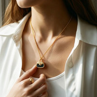 Collier chaîne de sac à main matelassé classique en acier inoxydable 316L plaqué or 18 carats vintage pour femme