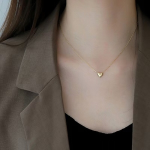 Collier en argent 925 plaqué or avec pendentif en forme de cœur et chaîne à maillons, bijoux de mode - Product Image 2