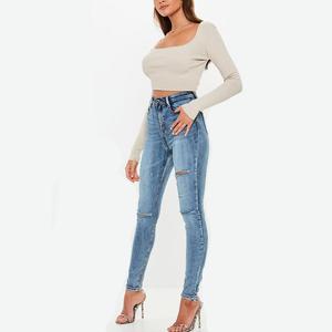 Jeans Blu Sexy a Basso Prezzo, Produzione Personalizzata all'Ingrosso, Nuovo Design, Nuovi Arrivi, Eleganti Jeans a Sigaretta OEM Cina con Tasche per Donne - Product Image 2