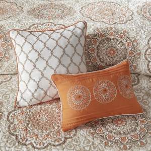 DB 6-Piece Reversible Quilt Set Throw <b>Pillows</b> <b>Orange</b> Floral Vintage Pattern for Full/Queen Cotton for Wedding Hotel Hospital - Product Image 4