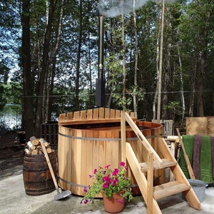 Proelife 2025 Design moderne tonneau de bain en cèdre source chaude bain en bois extérieur poêle à bois forme ronde pour l'extérieur - Product Image 2