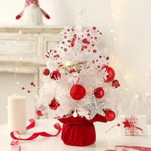 Tafel Kerstversiering Kleine Mini Kerstboom Met Witte Hangende Ornamenten En Led Licht Kerstdecoratie Benodigdheden