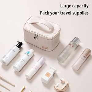 Großhandel tragbare PU gestreifte Make-up-Tasche große Kapazität Mode Organizer für Frauen Reise Reiß verschluss Kosmetik koffer - Product Image 5