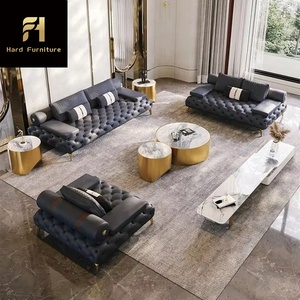 Juego de sofás de cuero con mechones italianos de lujo de Diseño de Moda de gama alta, muebles, sofás seccionales para sala de estar - Product Image 5