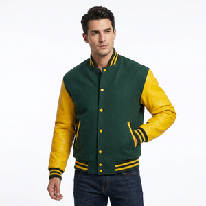 เสื้อแจ็คเก็ตวาร์ซิตี้สีเขียวเหลืองสำหรับผู้ชาย ดีไซน์คลาสสิคแบบ Letterman แขนเสื้อตัดสี ระบายอากาศได้ดี อุ่นสบาย เหมาะสำหรับใส่ลำลองในฤดูหนาว - Product Image 1