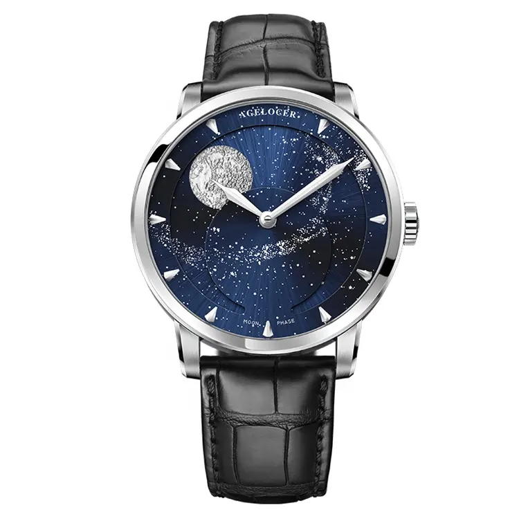 AGELOCER-Reloj de pulsera para hombre, accesorio masculino con movimiento mecánico automático, fase lunar, promocional