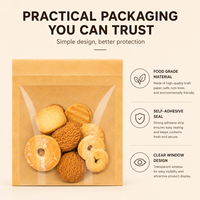 Sac en papier kraft auto-adhésif de qualité alimentaire avec logo personnalisé et grande fenêtre, pochette d'emballage alimentaire pour boulangerie, biscuits et pain