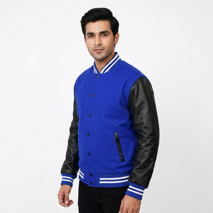 Ventes en gros de vestes varsity en toile de haute qualité pour hommes, avec logo personnalisé, broderie en chenille, corps en laine, manches en cuir - Product Image 1