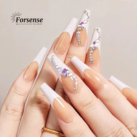 Logo personnalisé long cercueil presse sur ongles kit fait à la main 3d luxe diamant porter ongles blanc français pointe faux ongles ensemble boîte d'emballage