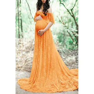 Sexy Maternity Dresses For Photography Props Women Pregnancy Dress Lace Long Strapless Maxl Dress