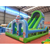 Château gonflable commercial en PVC avec toboggan combiné, chien à pattes, toboggan sec gonflable, parcours d'obstacles à louer