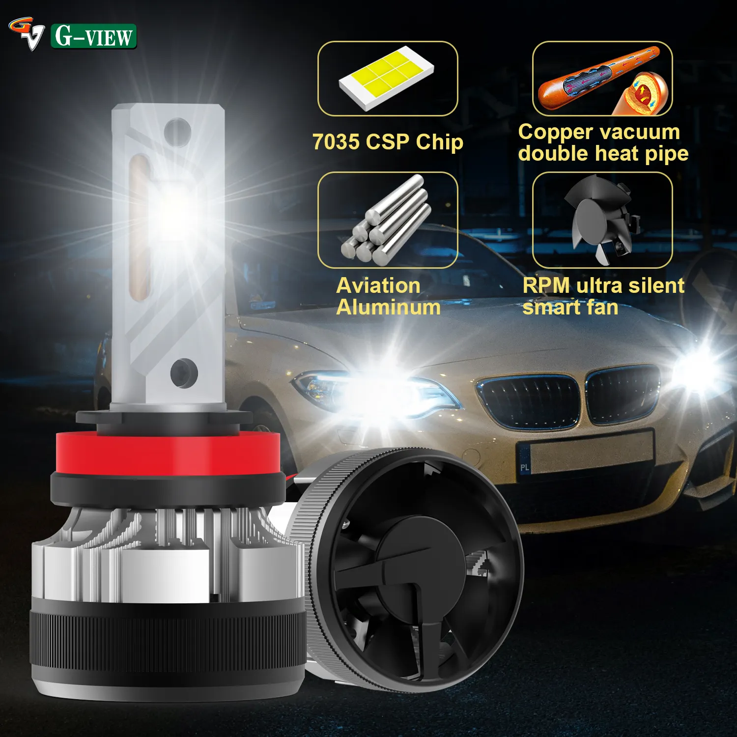 Gview G12W 130W 30000 Lumens Extremely Bright Car LED Headlights 6000K Cool White H11 Auto LED Headlight Bulbs