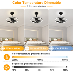 Ventilateur de plafond LED moderne de 19.7 pouces, lumière noire en forme d'anneau rond, moteur silencieux, 3000-6500K, lumière de ventilateur intelligente à intensité variable pour chambre à coucher et salle à manger - Product Image 2