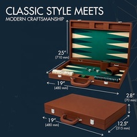 Ensembles de backgammon de qualité supérieure de 19 pouces en cuir vert de qualité supérieure Dames de 1.3 pouces Jeu de backgammon de voyage Grand jeu de société de backgammon