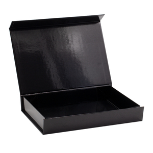 Emballage pliable noir brillant pour chemises, produits de vêtements, brillant, avec logo doré personnalisé, boîte à rabat à fermeture magnétique, de luxe, 50 pièces - Product Image 3