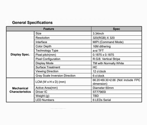 3.34 inch mipi TFT LCD module với 70 ° góc nhìn 320x320 Độ phân giải st7796 trình điều khiển IC - Product Image 6
