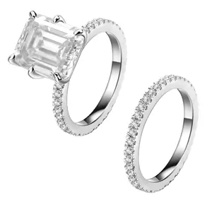 VVS – ensemble de bagues de mariage en diamant émeraude pour femme, bijoux en or blanc 10K